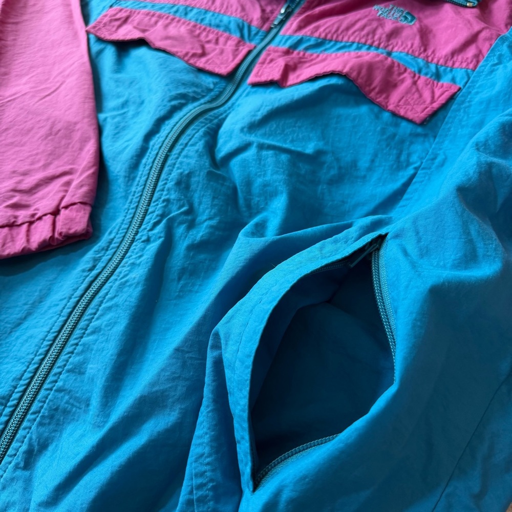 90s Vintage North Face Men's Medium Color Block Windbreaker Jacket Teal Magenta - Picture 7 of 11